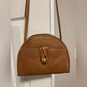 Small cognac leather crossbody purse
